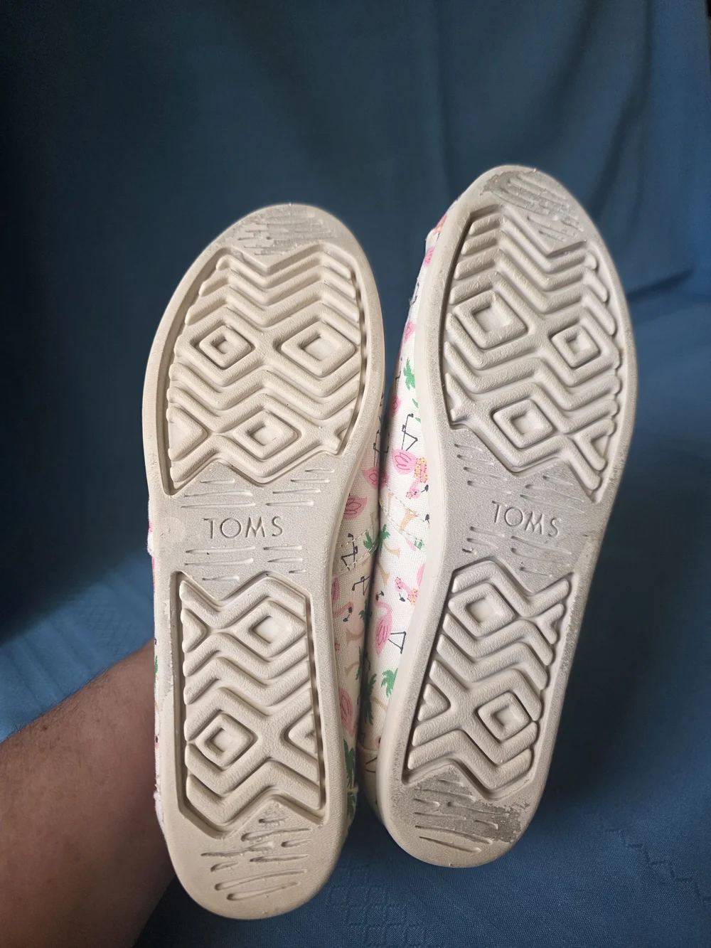 TOMS Flamingo Palm Tree Canvas Slip‑Ons Women’s 7.5 Tropical Summer